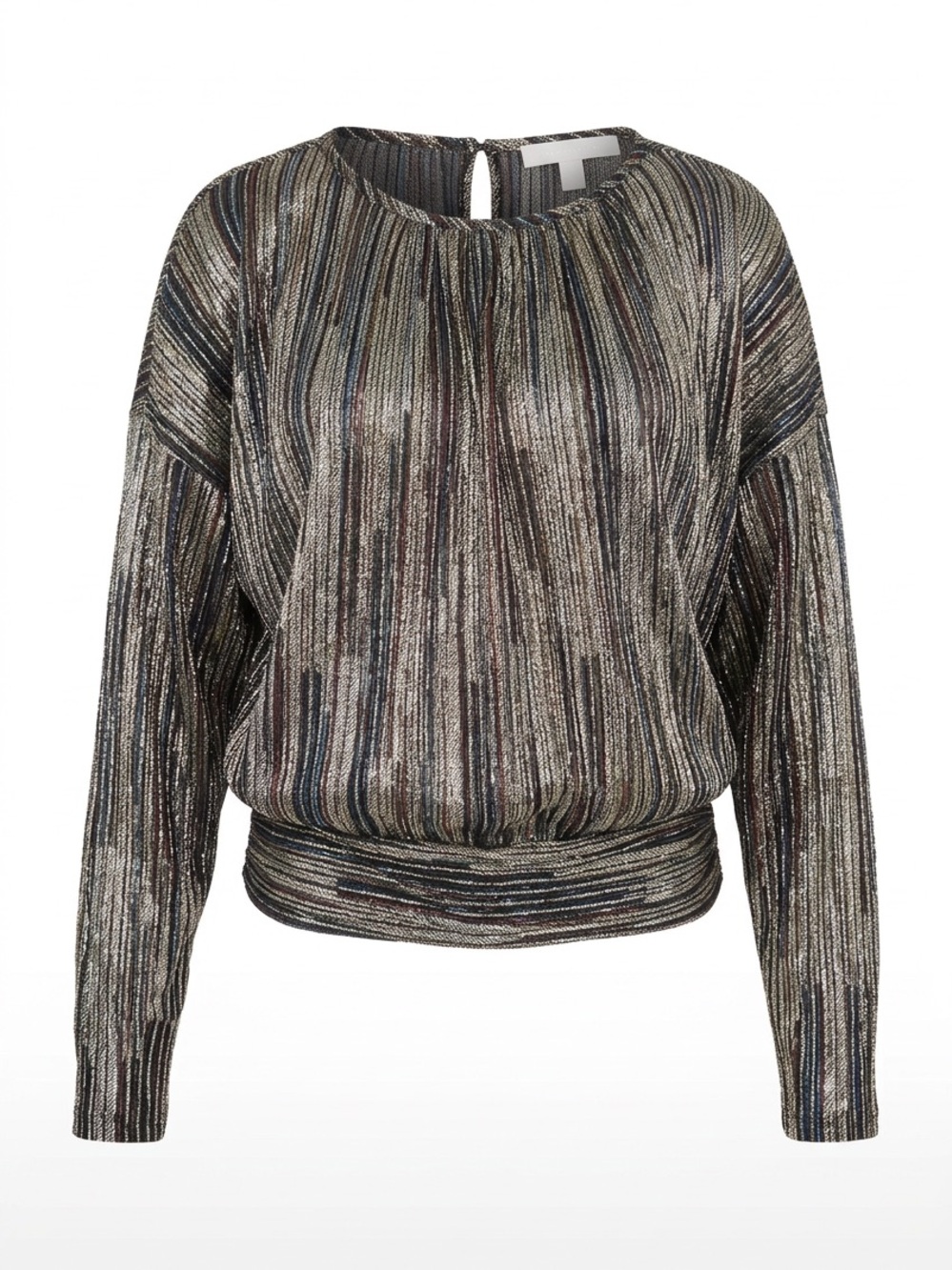 Ramy Brook Metallic Multistripe Blouse Top - Gold, Black & Blue Hues XS Preowned